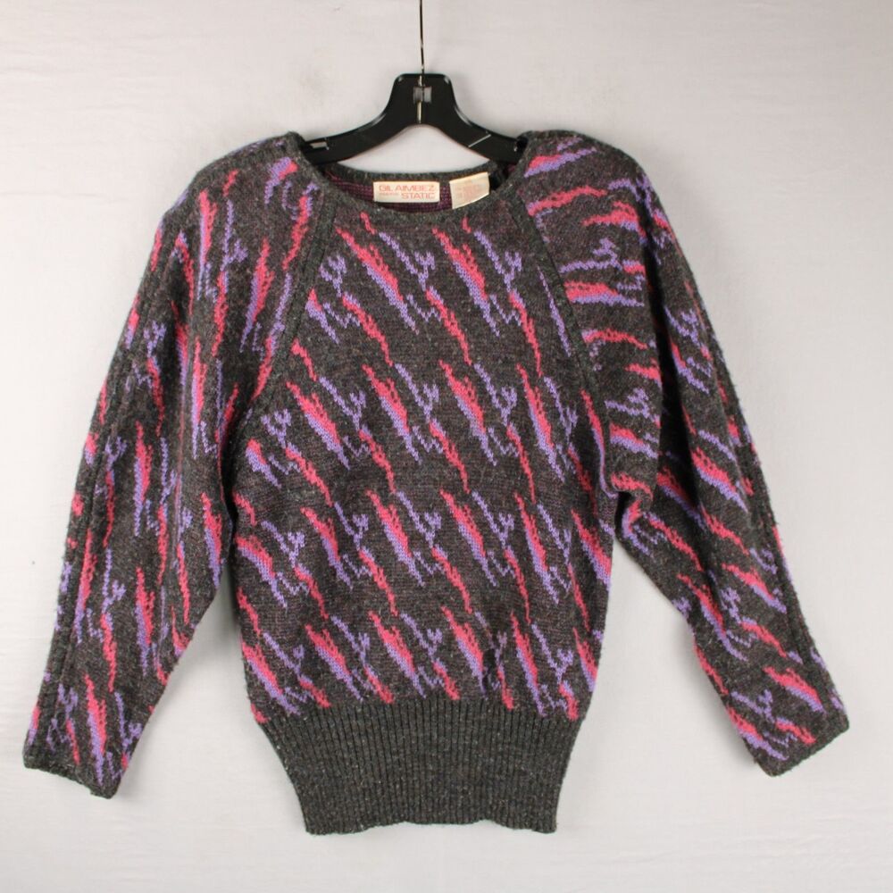 Vintage Gil Aimbez Pour Static Sweater Womens Small Wool Blend Abstract 80s Gray